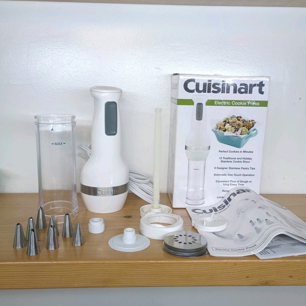 Cuisinart Model CCP-10 White Electric Cookie Press 12 Discs 8 pastry tips.